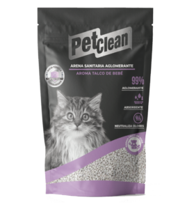 arena sanitaria aglomerante aroma talco de bebé marca petclean