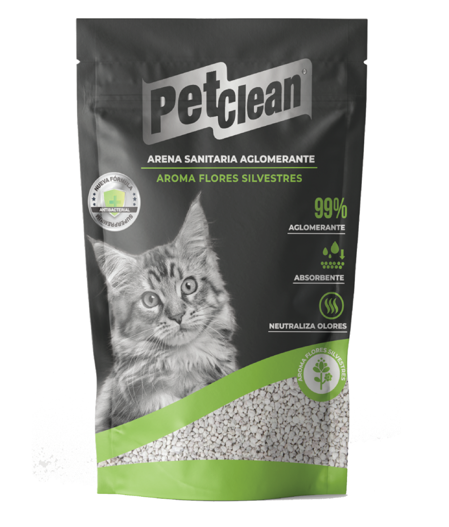 arena sanitaria aglomerante aroma flores silvestres marca petclean